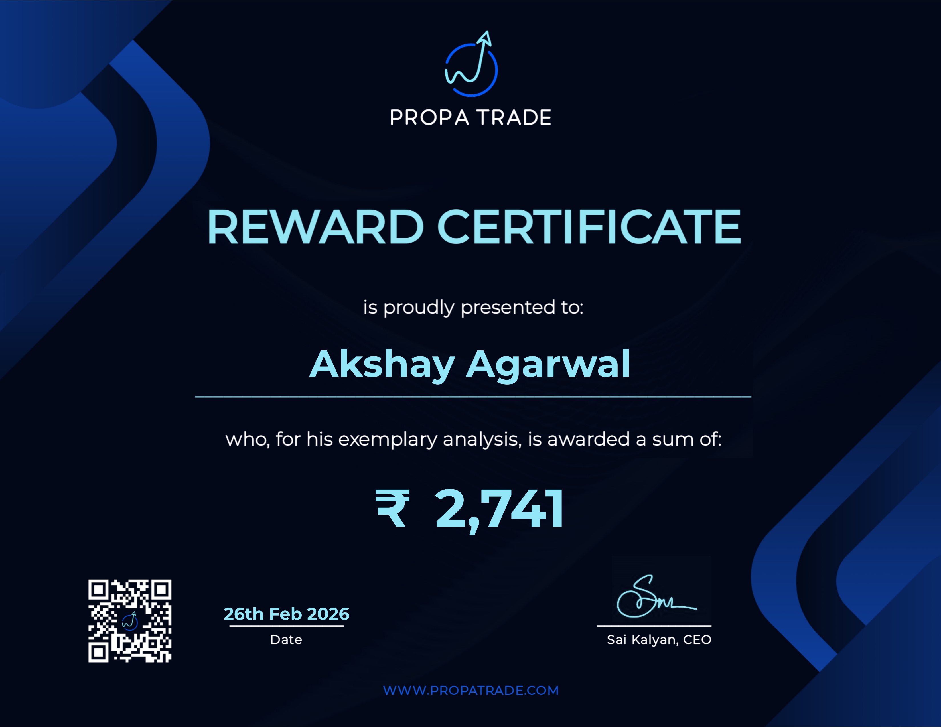 Reward Certificate - Akshay Agarwal